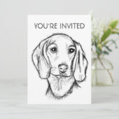 Invitation chiot teckel noir et blanc dessin simple art (Debout devant)