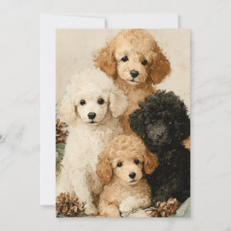 Invitation Chiots Caniches Noël Vintage