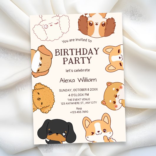 Invitation Chiots mignons d'anniversaire