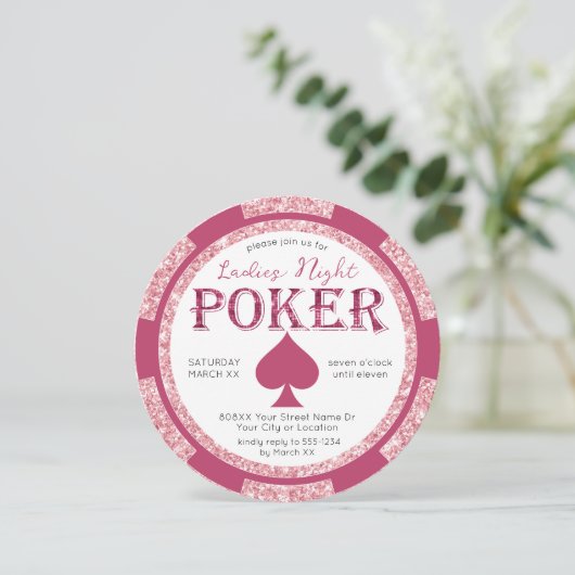 Invitation Chip de poker de nuit pour dames Parties scintilla (Debout devant)