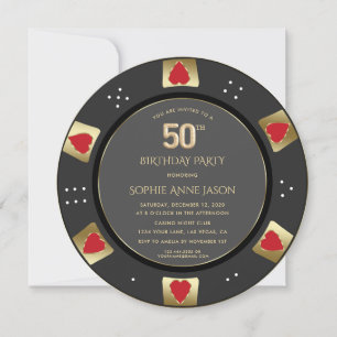 Invitation Chip de Poker Gold Vegas de luxe 50e anniversaire