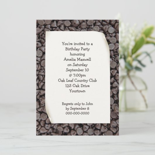 Invitation Chips de chocolat fête d'anniversaire (Debout devant)