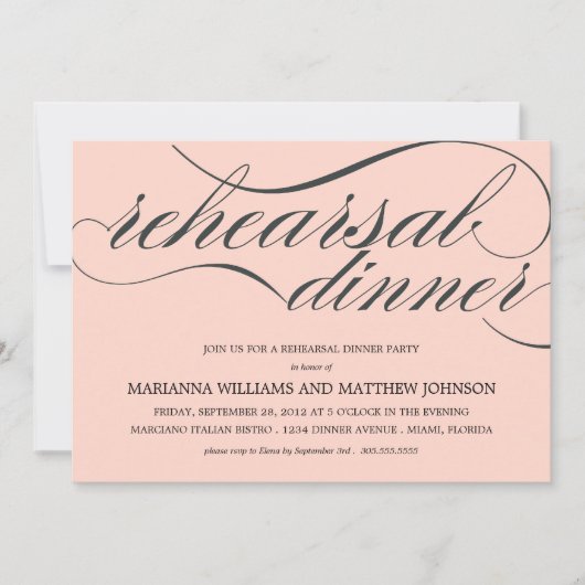 INVITATION CHIQUE ROSE DE PARTIE DU DÎNER %PIPE% (Devant)