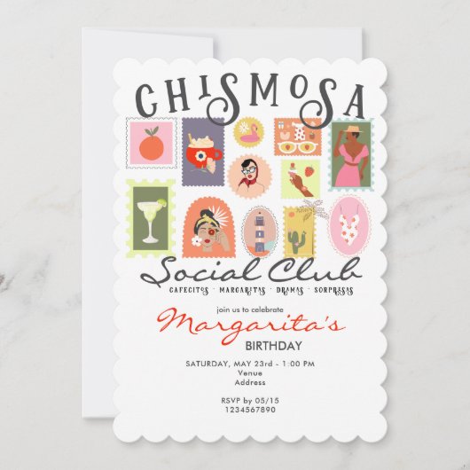 Invitation Chismosa Social Club Gossip & Anniversaire Filles  (Devant)