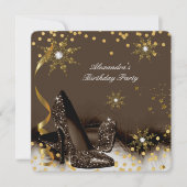 Invitation Choc Gold Brown Noir hauts talons fête d'anniversa (Devant)