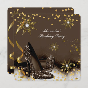 Invitation Choc Gold Brown Noir hauts talons fête d'anniversa