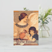 Invitation Chocolat Ange Antique Français (Debout devant)