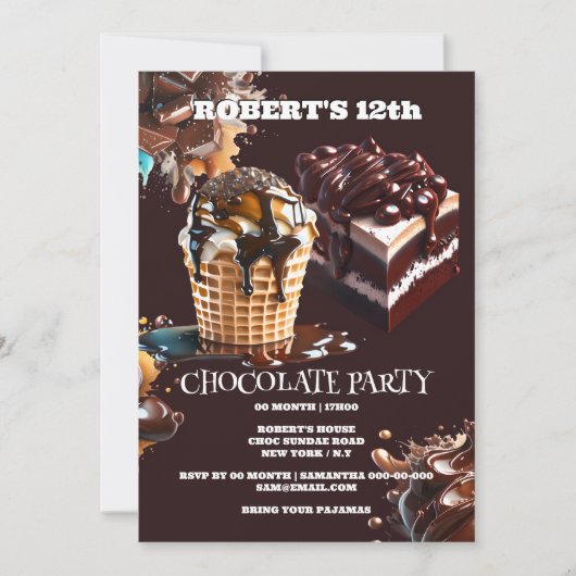 Invitation Chocolat anniversaire de enfant thème choc fun (Devant)