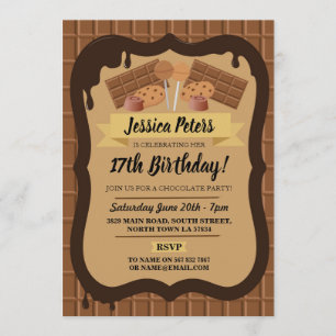 Invitation Chocolat Birthday Sweet Fountain Theme Girl's
