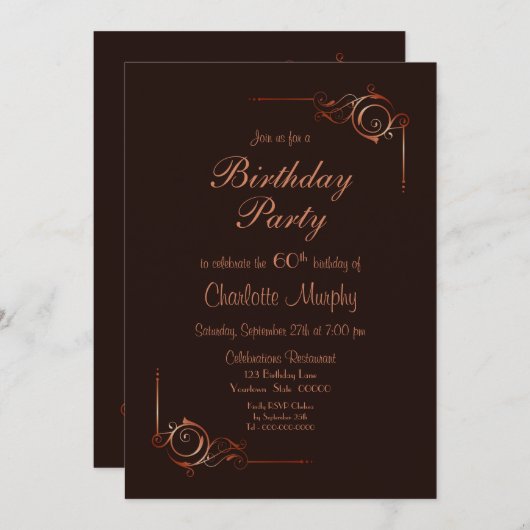 Invitation Chocolat Brown 60e fête d'anniversaire (Devant / Derrière)