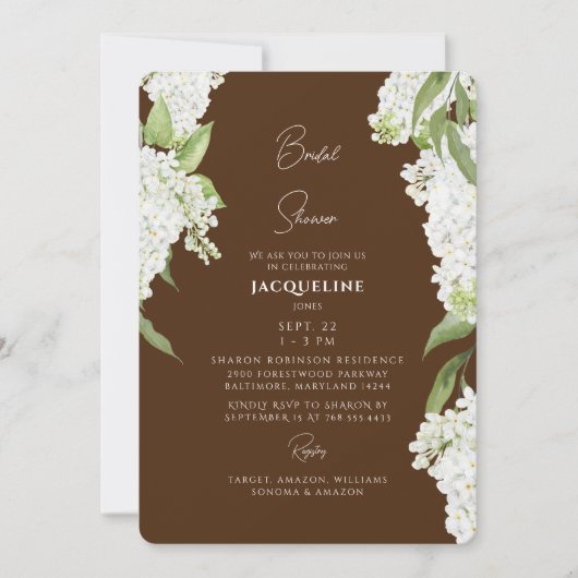 Invitation Chocolat Brown blanc Hydrangée Fête des mariées (Devant)