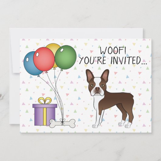 Invitation Chocolat Brown Boston Terrier mignon chien - Anniv (Devant)