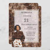 Invitation Chocolat Brown crémeux Brown femme noire Anniversa (Devant / Derrière)