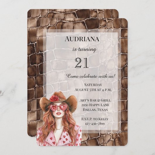 Invitation Chocolat Brown crémeux Fille des cheveux rouges An (Devant / Derrière)