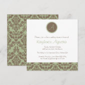 Invitation Chocolat Brown/douche Mariage damassé Sage (Devant / Derrière)