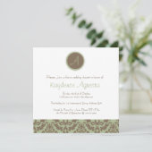 Invitation Chocolat Brown/douche Mariage damassé Sage (Debout devant)
