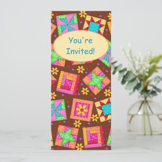 Invitation Chocolat Brown Jaune Patchwork Quilt Block Art (Debout devant)