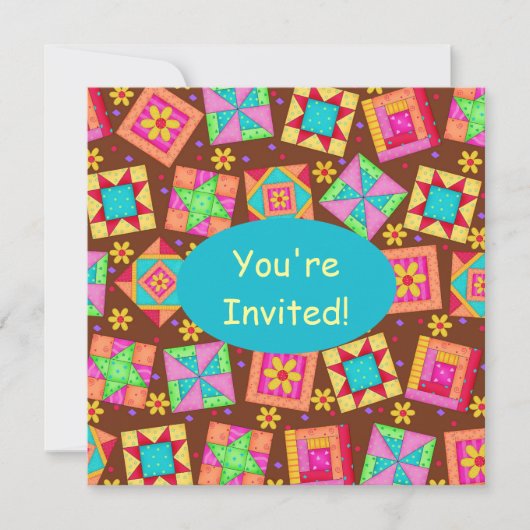 Invitation Chocolat Brown Jaune Patchwork Quilt Block Art (Devant)