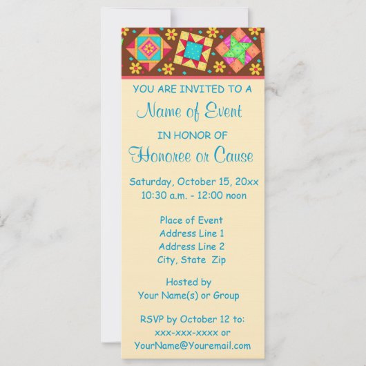 Invitation Chocolat Brown Jaune Patchwork Quilt Block Art (Dos)