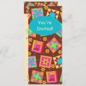 Invitation Chocolat Brown Jaune Patchwork Quilt Block Art (Devant / Derrière)