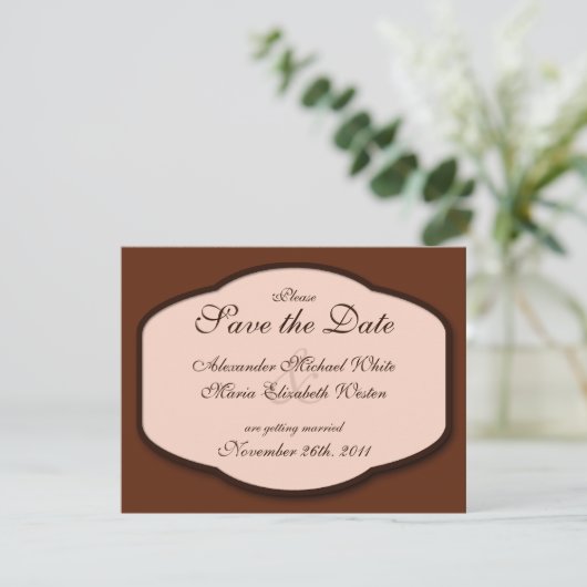 Invitation Chocolat Brown & Mariage beige Enregistrer les Dat (Debout devant)