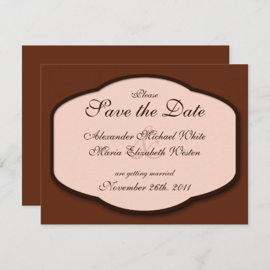Invitation Chocolat Brown & Mariage beige Enregistrer les Dat (Devant / Derrière)