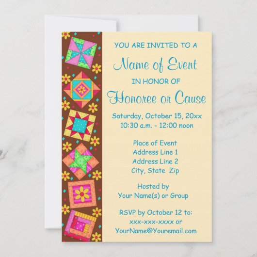 Invitation Chocolat Brown Patchwork Quilt Block Art (Dos)