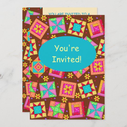 Invitation Chocolat Brown Patchwork Quilt Block Art (Devant / Derrière)