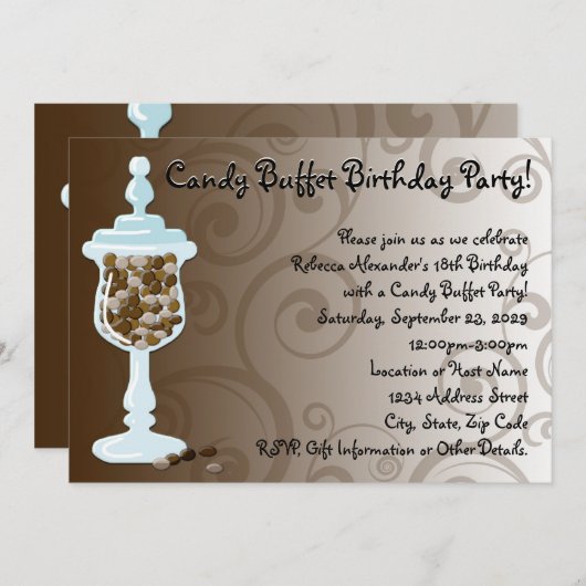 Invitation Chocolat Candy Buffet Bar, Urn of Sweets (Devant / Derrière)