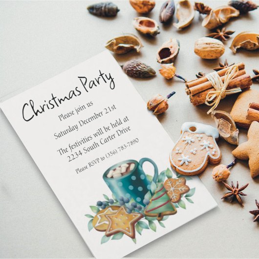 Invitation Chocolat chaud avec cookies et verdure hivernale
