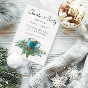 Invitation Chocolat chaud avec verdure Holly et hiver