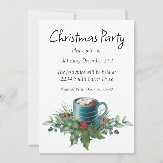 Invitation Chocolat chaud avec verdure Holly et hiver (Devant)