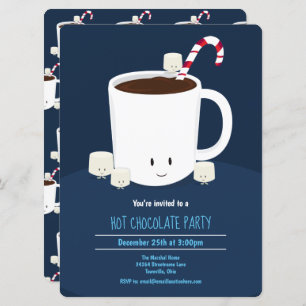 Invitation Chocolat chaud Chocolat Chocolat Bleu Blanc Noël