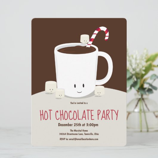 Invitation Chocolat chaud Coco chaud Brown Noël rouge (Debout devant)