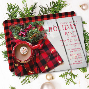 Invitation Chocolat chaud de la fête de vacances Red Plaid   