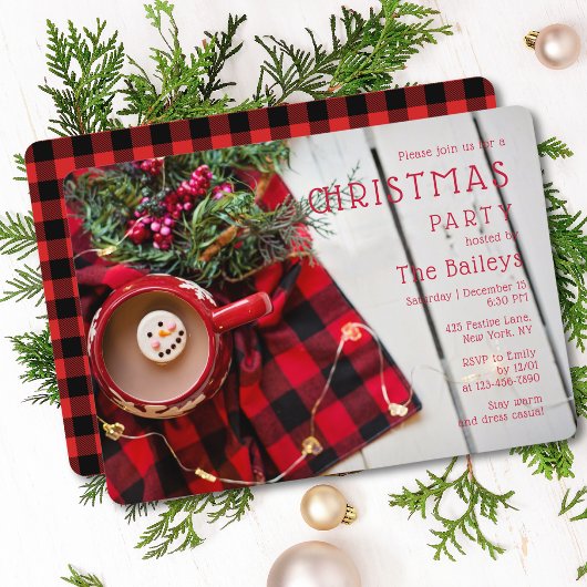Invitation Chocolat chaud de la fête de vacances Red Plaid |