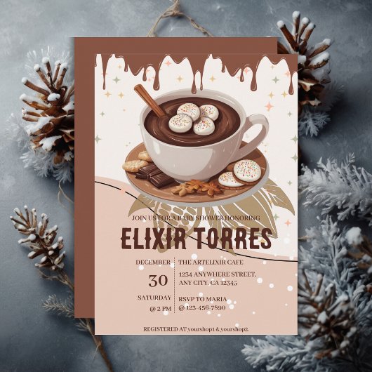 Invitation Chocolat chaud et biscuits Baby shower d'hiver