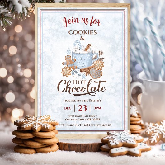 Invitation Chocolat Chaud Et Cookies Fête de Noël Bleu