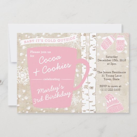 Invitation Chocolat chaud fête d'anniversaire d'hiver pour fi (Devant)