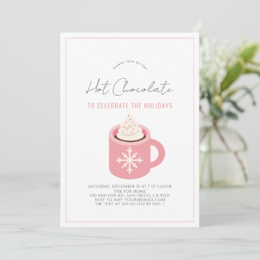 Invitation Chocolat chaud/Fête de Noël Rose Mug (Debout devant)