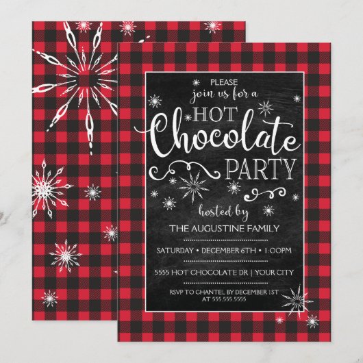 Invitation chocolat chaud flocon de neige & carrea (Devant / Derrière)