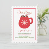 Invitation Chocolat Chaud Rouge Blanc Fête de Noël en Dentell (Debout devant)