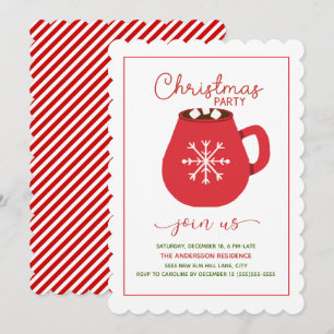 Invitation Chocolat Chaud Rouge Blanc Fête de Noël en Dentell