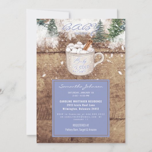 Invitation Chocolat chaud Rustique Baby C'est Froid Bleu Douc (Devant)