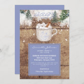 Invitation Chocolat chaud Rustique Baby C'est Froid Bleu Douc (Devant / Derrière)
