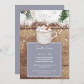 Invitation Chocolat chaud rustique bébé Il est bleu froid Dus (Devant / Derrière)