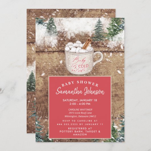 Invitation Chocolat chaud rustique bébé Il fait froid douche  (Devant / Derrière)