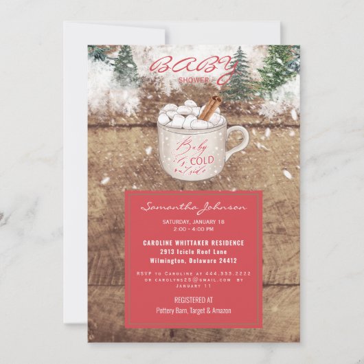 Invitation Chocolat chaud Rustique bébé Il fait froid douche  (Devant)