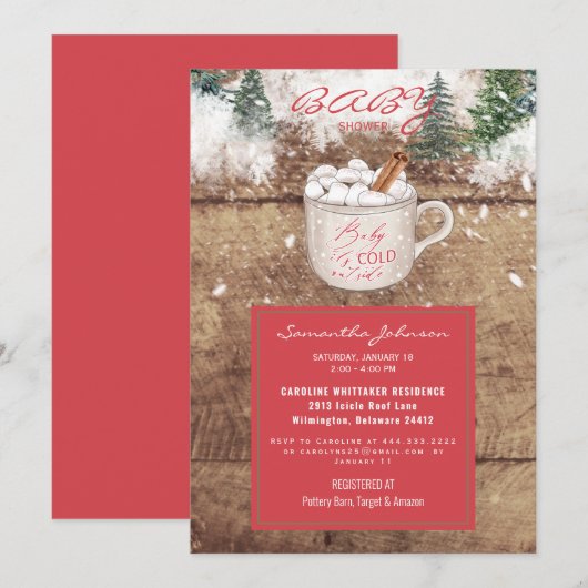 Invitation Chocolat chaud Rustique bébé Il fait froid douche  (Devant / Derrière)