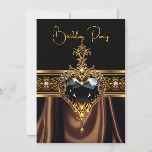 Invitation Chocolat d'anniversaire élégant Or coeur noir (Devant)
